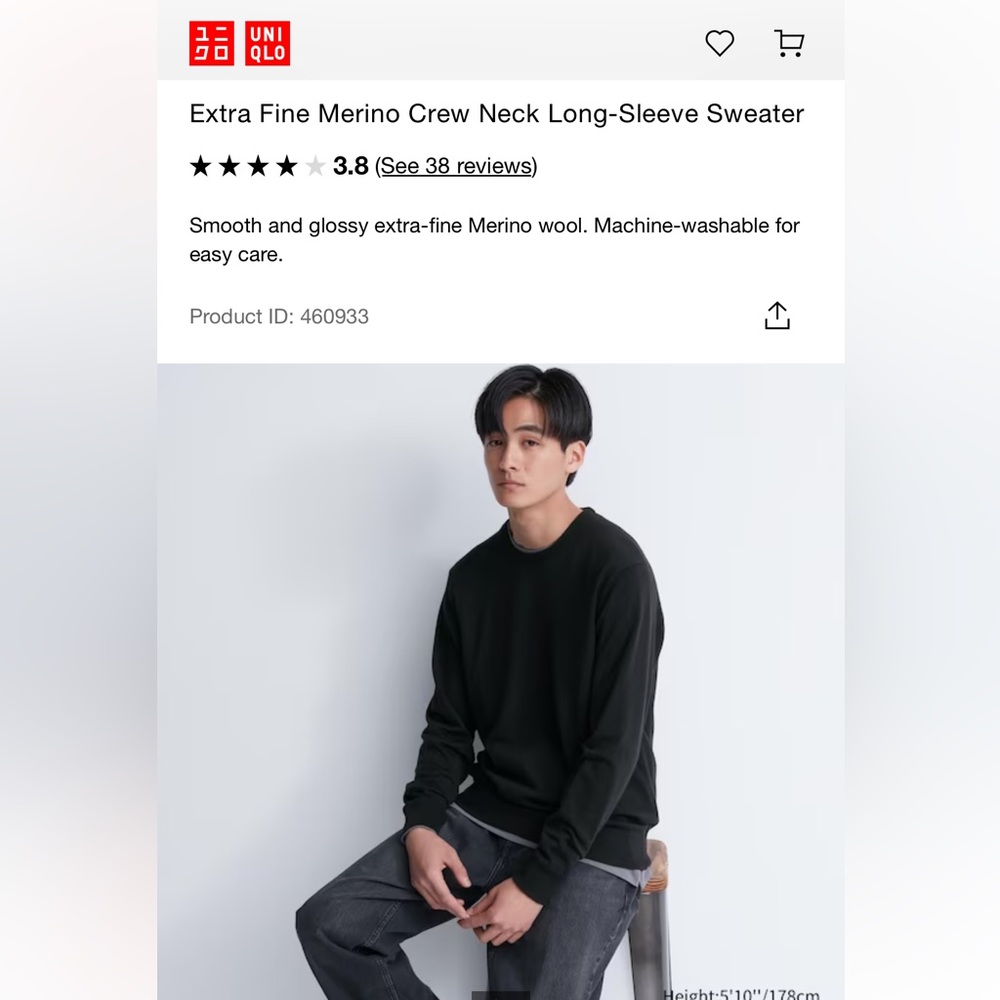 Uniqlo Extra fine merino wool crew neck sweater mens NWT